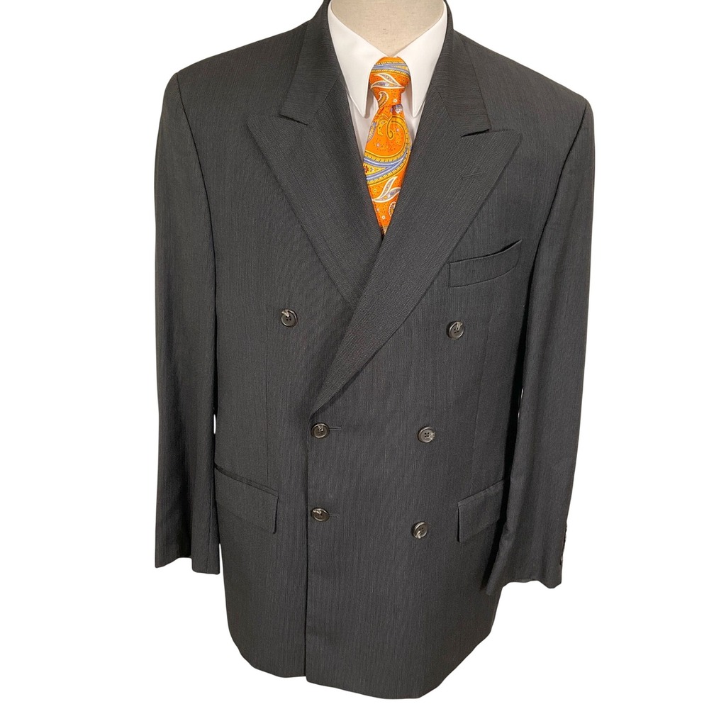 Ralph Lauren Blazer Mens‎ 46 Charcoal Double Breasted Wool Cashmere Classic